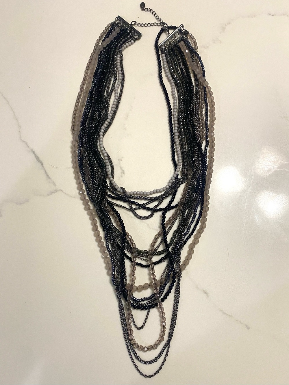 Aldo Multi-Strand Black, Gray & Pink Beaded Necklace